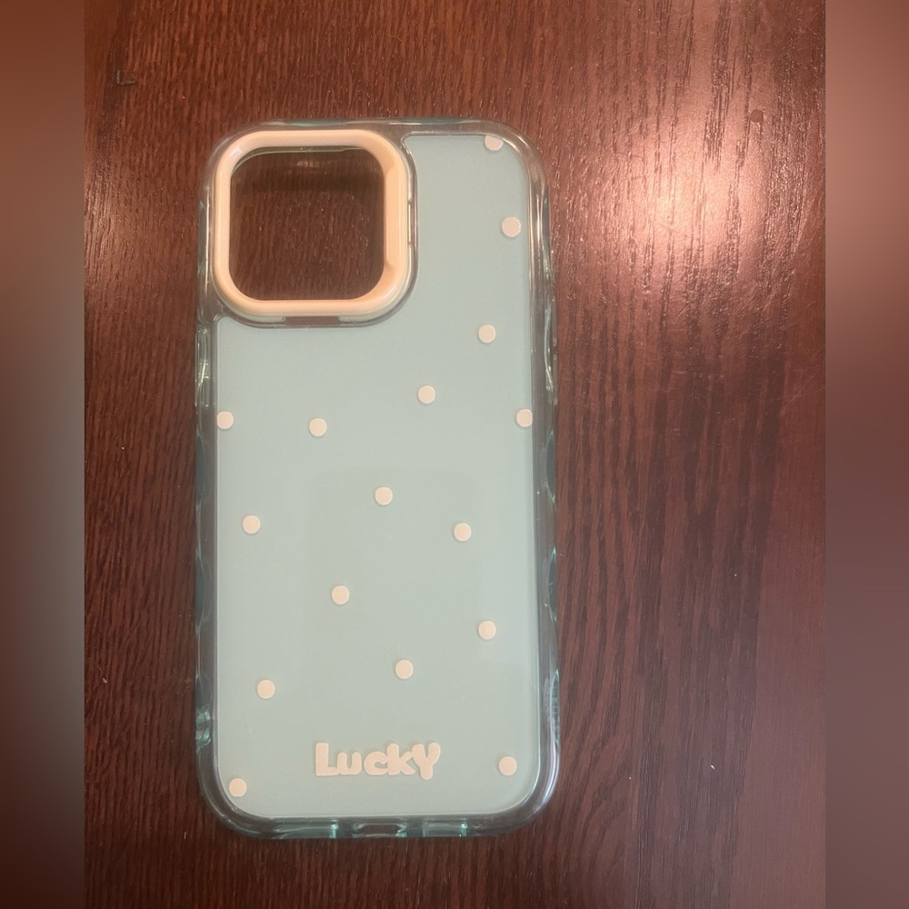 iPhone 15 ProMax Mint Green with Cream Polka Dots Phone Case